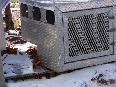 this one a friend bought it cheap, used but in good condition, the holes were to big, almost 8 inches, and the back on bottoms needed to be cut out to fit on wheelweels, added a top rig to it also and welded on sliders for the side to make holes smaller and now he can slide a thin piece of diamond alum to close off when he wants too.