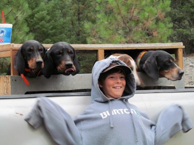 My god brother, his first time out with hounds. Should of saw his eyes when all four dogs were shaking the box with a good red hot strike.